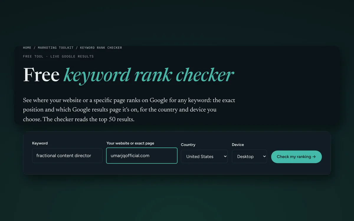 Screenshot of the Keyword rank checker