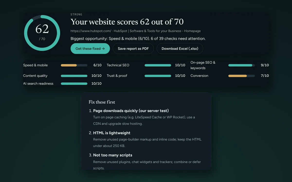 Screenshot of the Website audit tool